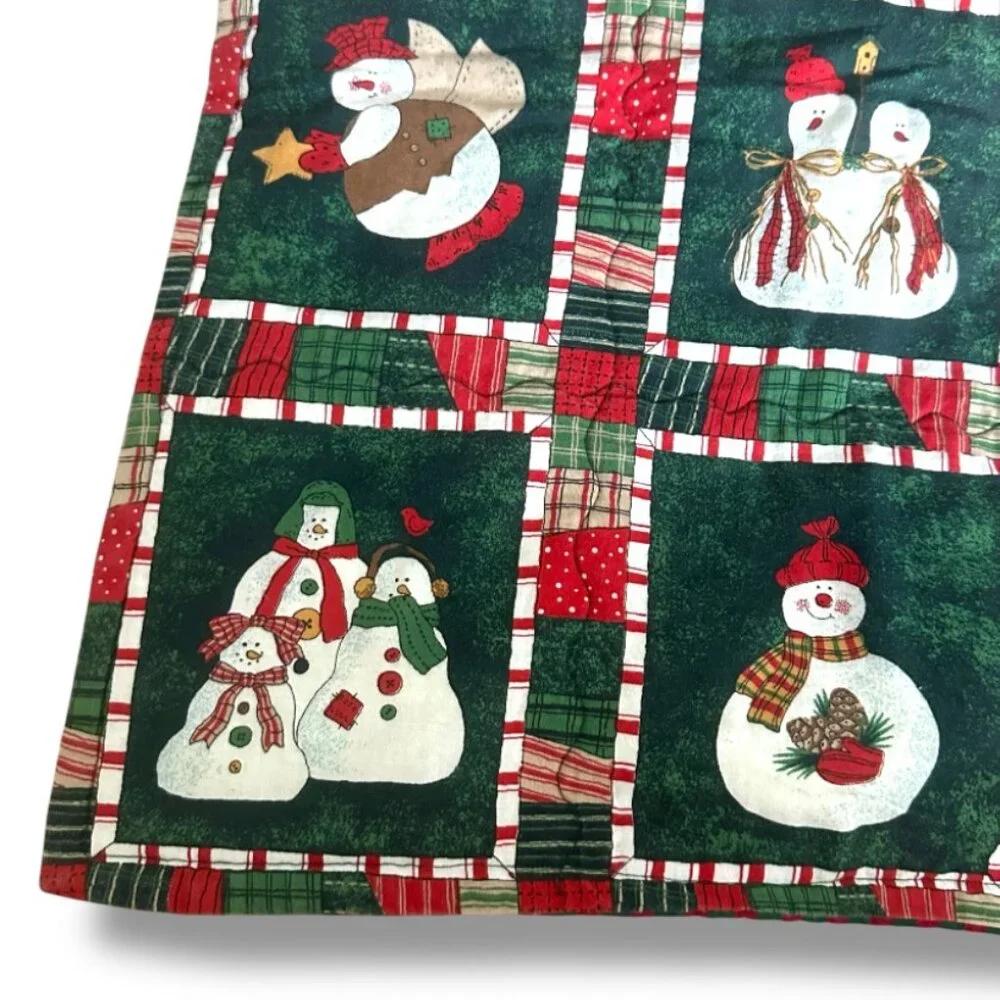 Vintage Handmade Christmas Snowman Appliqué Hanging Quilted Blanket Xmas Holiday